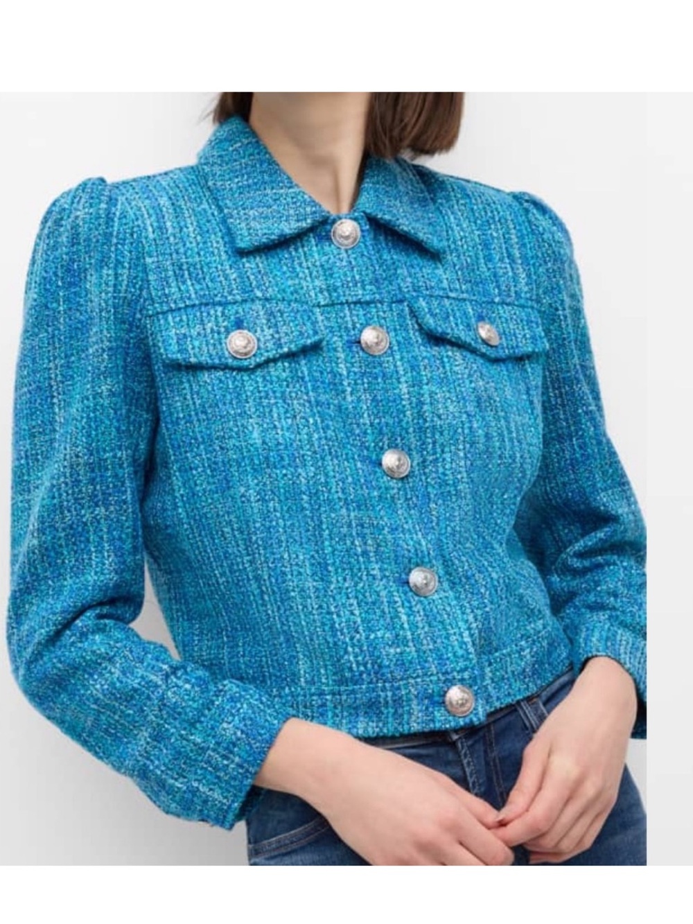 L'Agence Kasey Tweed Jacket in Caribbean blue multi tweed size M